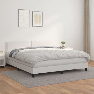 vidaXL Boxspring met matras kunstleer wit 160x200 cm