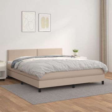 vidaXL Boxspring met matras kunstleer cappuccinokleurig 160x200 cm