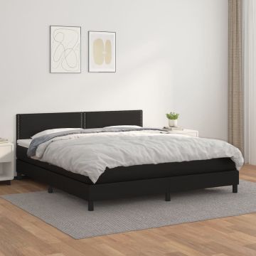 vidaXL Boxspring met matras kunstleer zwart 180x200 cm