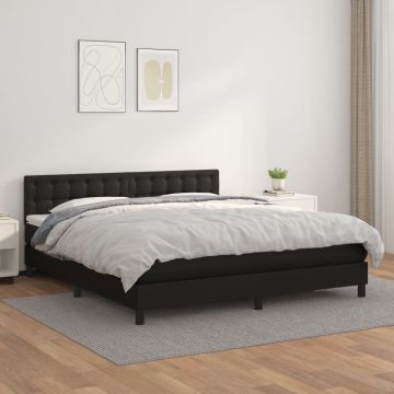 vidaXL Boxspring met matras kunstleer zwart 160x200 cm