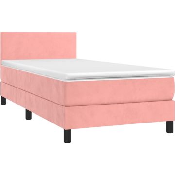 vidaXL Boxspring met matras fluweel roze 90x190 cm