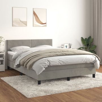 vidaXL Boxspring met matras fluweel lichtgrijs 140x190 cm