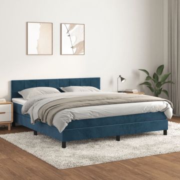 vidaXL Boxspring met matras fluweel donkerblauw 160x200 cm