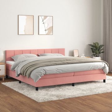 vidaXL Boxspring met matras fluweel roze 200x200 cm