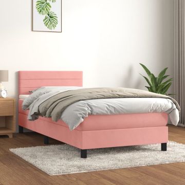 vidaXL Boxspring met matras fluweel roze 80x200 cm