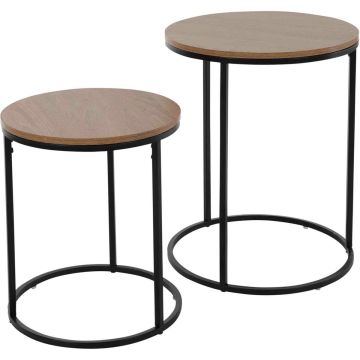 H&amp;S Collection Bijzettafel set - 2-delig - rond - grenen hout - 50 cm