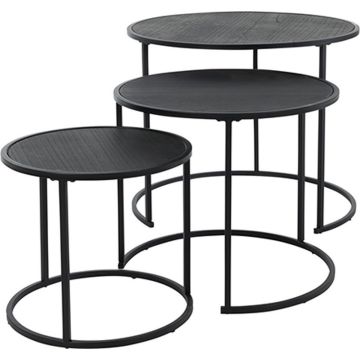 H&amp;S Collection Bijzettafel/plantenstandaard set - 3x stuks - zwart