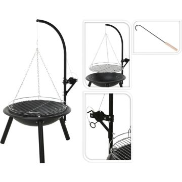 ProGarden Vuurschaal met barbecuerooster BBQ 55 cm - Zwart