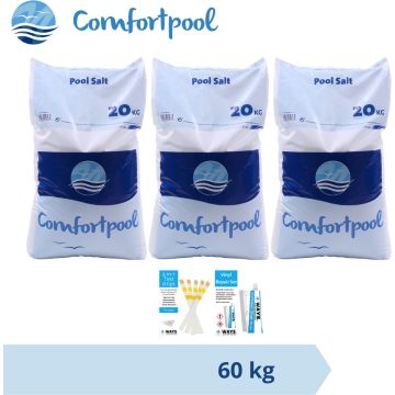 Voordeelverpakking - Zwembadzout - 60 kg (3 x 20) &amp; WAYS Reparatieset en Teststrips