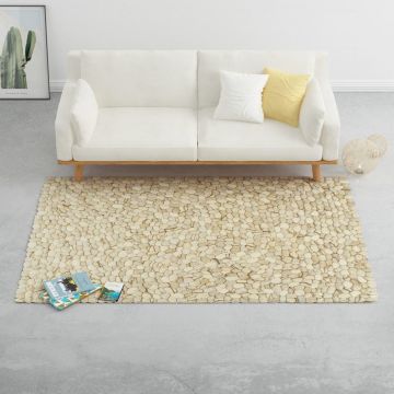 Decoways - Vloerkleed kiezel 160x230 cm wolvilt beige/grijs/bruin