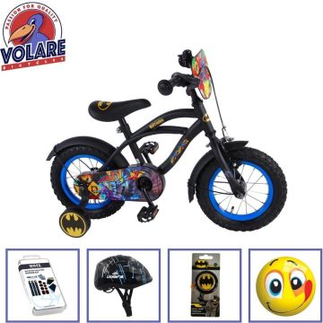 Volare Kinderfiets Batman - 12 inch - Zwart - Inclusief fietshelm + accessoires