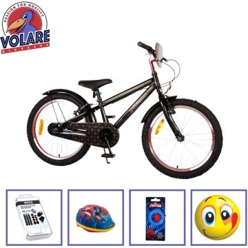 Volare Kinderfiets Spider-Man - 20 inch - Zwart - Twee handremmen - Inclusief fietshelm en accessoires