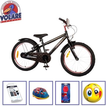 Volare Kinderfiets Spider-Man - 20 inch - Zwart - Twee handremmen - Met fietshelm en accessoires