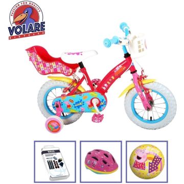 Volare Kinderfiets Peppa Pig - 12 inch - Roze - Twee handremmen - Met fietshelm en accessoires