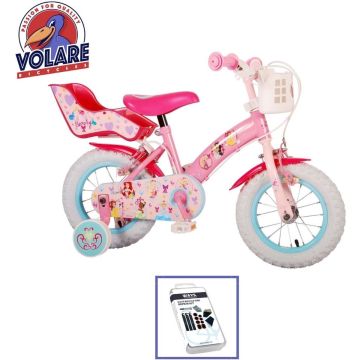 Volare Kinderfiets Disney Princess - 12 inch - Roze - Twee handremmen - Inclusief WAYS Bandenplakset