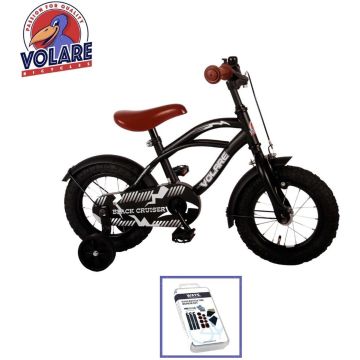 Volare Kinderfiets Black Cruiser - 12 inch - Zwart - Inclusief WAYS Bandenplakset