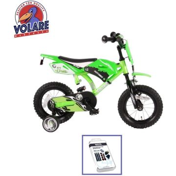 Volare Kinderfiets Motorbike - 12 inch - Groen - Inclusief WAYS Bandenplakset