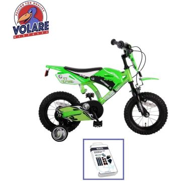 Volare Kinderfiets Motorbike - 12 inch - Groen - Twee handremmen - Inclusief WAYS Bandenplakset