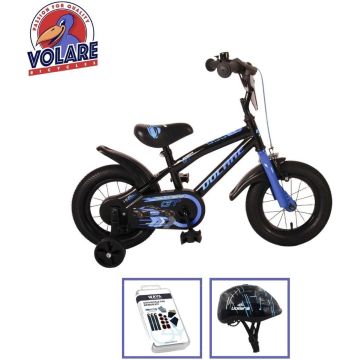 Volare Kinderfiets Super GT - 12 inch - Blauw - Met fietshelm &amp; accessoires