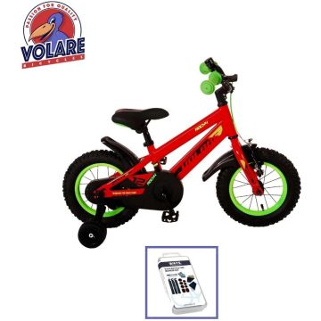 Volare Kinderfiets Rocky - 12 inch - Rood/Groen - Inclusief WAYS Bandenplakset