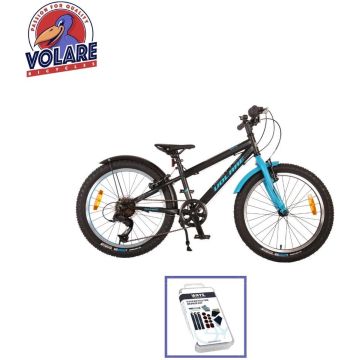 Volare Kinderfiets Rocky - 20 inch - Zwart/Blauw - 6 versnellingen - Inclusief WAYS Bandenplakset