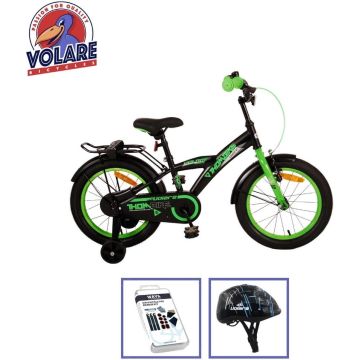 Volare Kinderfiets Thombike - 12 inch - Zwart/Geel - Met fietshelm &amp; accessoires