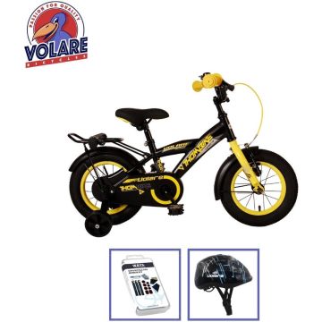 Volare Kinderfiets Thombike - 14 inch - Zwart/Geel - Met fietshelm &amp; accessoires