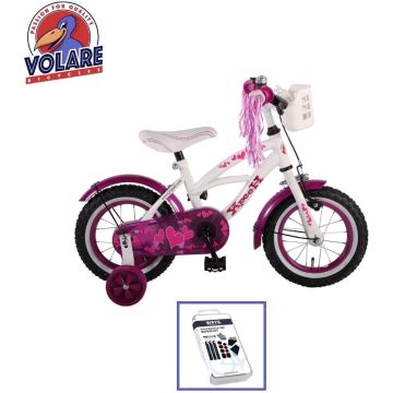 Volare Kinderfiets Heart Cruiser - 12 inch - Wit/Paars - Inclusief WAYS Bandenplakset