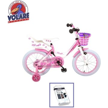 Volare Kinderfiets Rose - 16 inch - Roze/Wit - Inclusief WAYS Bandenplakset