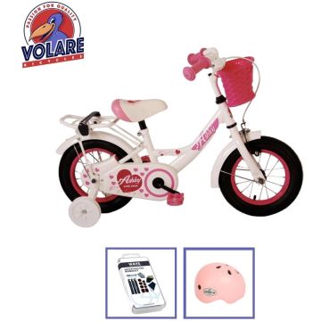 Volare Kinderfiets Ashley - 12 inch - Wit - Inclusief fietshelm + accessoires