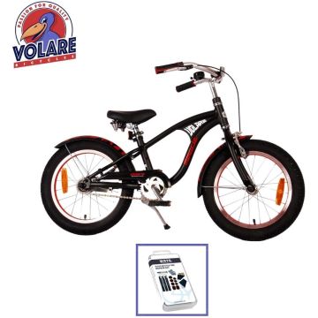 Volare Kinderfiets Miracle Cruiser - 16 inch - Zwart - Inclusief fietshelm &amp; accessoires