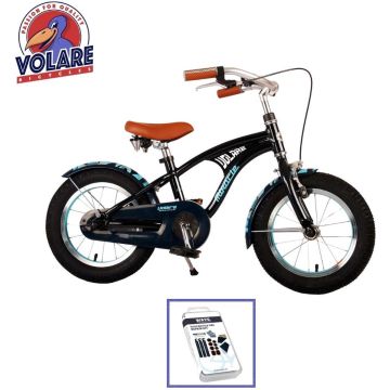 Volare Kinderfiets Miracle Cruiser - 14 inch - Mat Blauw - Inclusief WAYS Bandenplakset