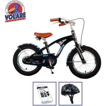 Volare Kinderfiets Miracle Cruiser - 14 inch - Mat Blauw - Met fietshelm &amp; accessoires