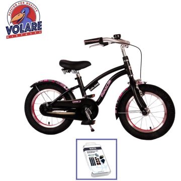 Volare Kinderfiets Miracle Cruiser - 14 inch - Mat Zwart - Inclusief WAYS Bandenplakset