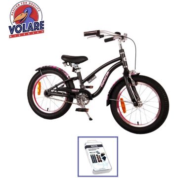 Volare Kinderfiets Miracle Cruiser - 16 inch - Mat Zwart - Inclusief WAYS Bandenplakset