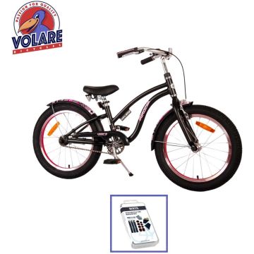 Volare Kinderfiets Miracle Cruiser - 18 inch - Mat Zwart - Inclusief WAYS Bandenplakset