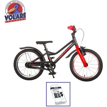 Volare Kinderfiets Blaster - 16 inch - Zwart/Rood - Inclusief WAYS Bandenplakset