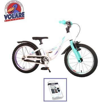 Volare Kinderfiets Glamour - 16 inch - Wit/Mintgroen - Inclusief WAYS Bandenplakset