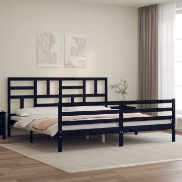 vidaXL Bedframe met hoofdbord massief hout zwart 200x200 cm