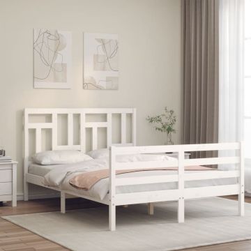 vidaXL Bedframe met hoofdbord massief hout wit 120x200 cm