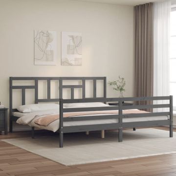 vidaXL Bedframe met hoofdbord massief hout grijs 200x200 cm