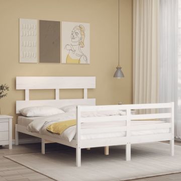 vidaXL Bedframe met hoofdbord massief hout wit 140x190 cm