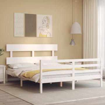 vidaXL Bedframe met hoofdbord massief hout wit 160x200 cm