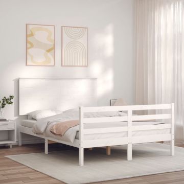 vidaXL Bedframe met hoofdbord massief hout wit 4FT6 Double