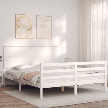 vidaXL Bedframe met hoofdbord massief hout wit 5 FT King Size