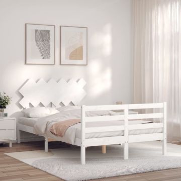 vidaXL Bedframe met hoofdbord massief hout wit 4FT Small Double