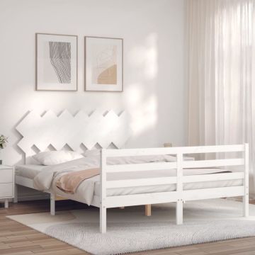 vidaXL Bedframe met hoofdbord massief hout wit 140x190 cm