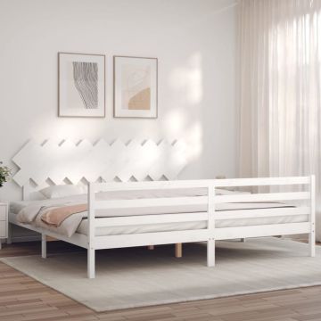 vidaXL Bedframe met hoofdbord massief hout wit 200x200 cm