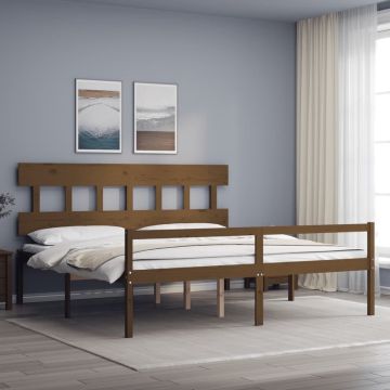 vidaXL Bedframe met hoofdbord massief hout honingbruin 200x200 cm