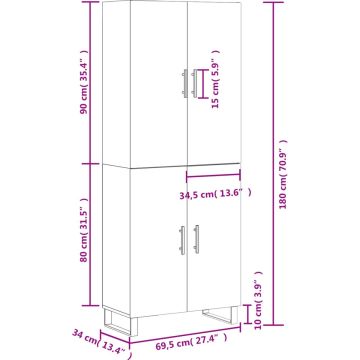 vidaXL-Hoge-kast-69,5x34x180-cm-bewerkt-hout-sonoma-eikenkleurig